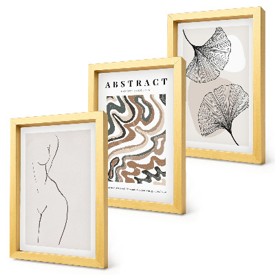 Zestaw 3 obrazów w ramie Abstrakcyjny poster kobiece kształty liście styl boho