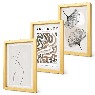 Zestaw 3 obrazów w ramie abstrakcyjny poster przedstawiający kobiece kształty i liście w stylu boho