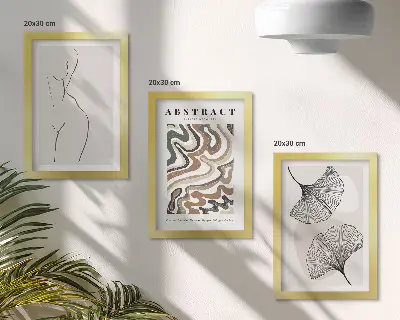 Zestaw 3 obrazów w ramie abstrakcyjny poster przedstawiający kobiece kształty i liście w stylu boho