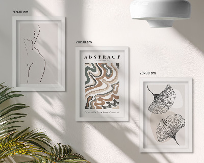 Zestaw 3 obrazów w ramie Abstrakcyjny poster kobiece kształty liście styl boho