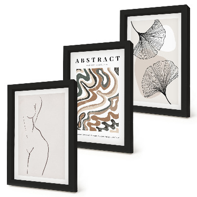 Zestaw 3 obrazów w ramie Abstrakcyjny poster kobiece kształty liście styl boho