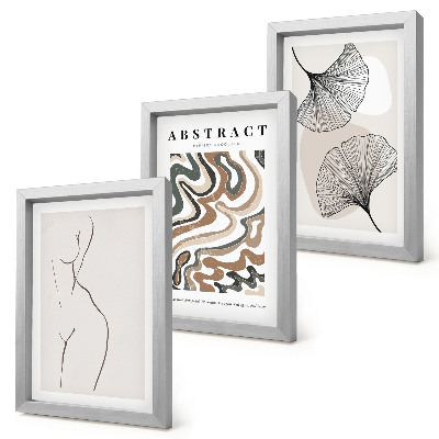 Zestaw 3 obrazów w ramie Abstrakcyjny poster kobiece kształty liście styl boho