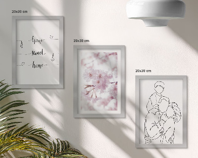 Zestaw 3 obrazów w ramie Kwiaty i rodzina w minimalistycznym designie