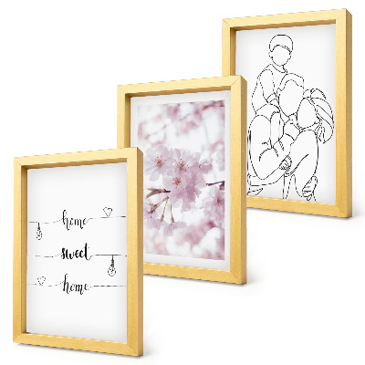 Zestaw 3 obrazów w ramie Kwiaty i rodzina w minimalistycznym designie