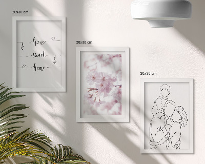 Zestaw 3 obrazów w ramie Kwiaty i rodzina w minimalistycznym designie