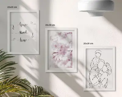 Zestaw 3 obrazów w ramie z motywem kwiatów i rodziny w minimalistycznym stylu
