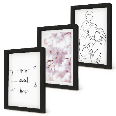 Zestaw 3 obrazów w ramie Kwiaty i rodzina w minimalistycznym designie