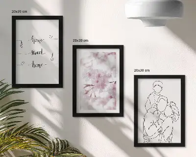 Zestaw 3 obrazów w ramie z motywem kwiatów i rodziny w minimalistycznym stylu