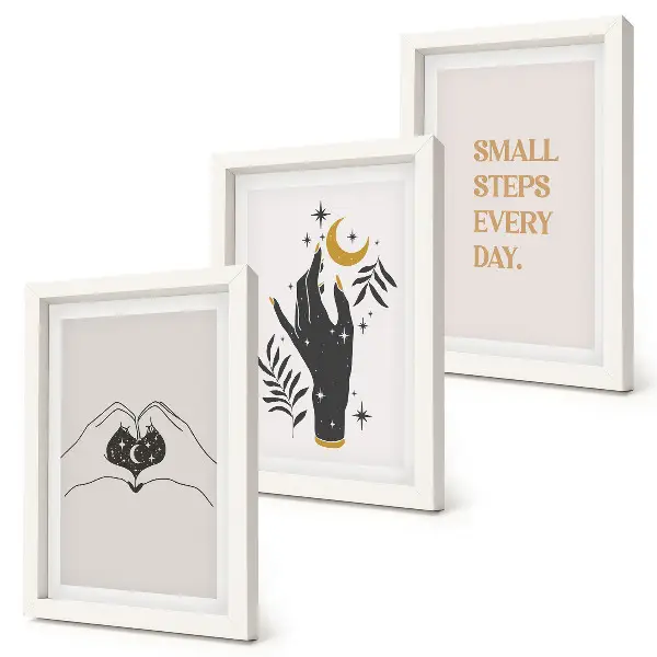 Zestaw obrazów dekoracyjnych minimalistyczne ilustracje z inspirującym tekstem w stylu boho