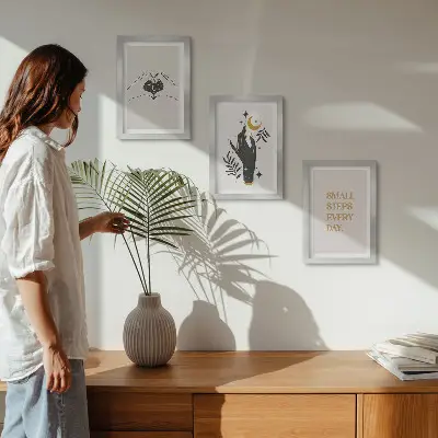 Zestaw obrazów dekoracyjnych minimalistyczne ilustracje z inspirującym tekstem w stylu boho