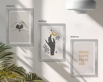 Zestaw obrazów dekoracyjnych minimalistyczne ilustracje z inspirującym tekstem w stylu boho