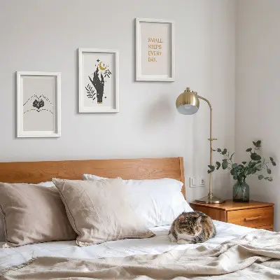 Zestaw obrazów dekoracyjnych minimalistyczne ilustracje z inspirującym tekstem w stylu boho