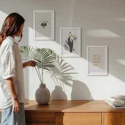 Zestaw obrazów dekoracyjnych minimalistyczne ilustracje z inspirującym tekstem w stylu boho