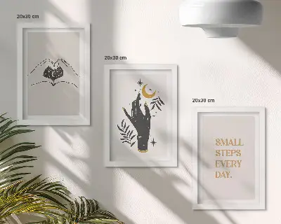 Zestaw obrazów dekoracyjnych minimalistyczne ilustracje z inspirującym tekstem w stylu boho