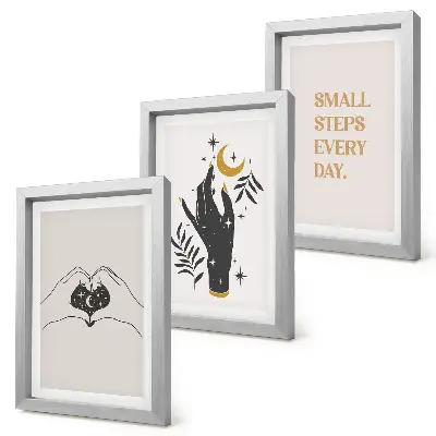 Zestaw obrazów dekoracyjnych minimalistyczne ilustracje z inspirującym tekstem w stylu boho