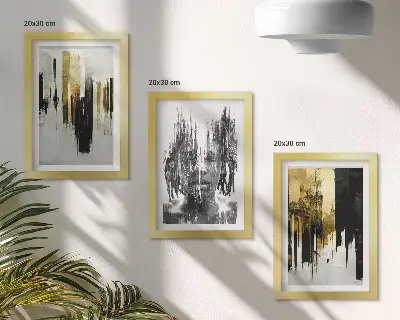 Dekoracja ścienna zestaw obrazów Kontrastujące abstrakcje z portretem i architekturą
