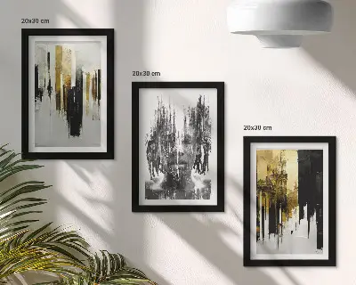 Dekoracja ścienna zestaw obrazów Kontrastujące abstrakcje z portretem i architekturą