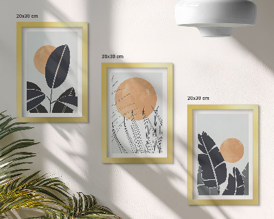 Zestaw 3 obrazów w ramie Roślinne wzory z dużymi słońcami styl minimalistyczny