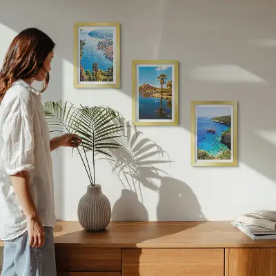 Dekoracja ścienna zestaw obrazów Widoki nadmorskie z palmami i błękitną wodą