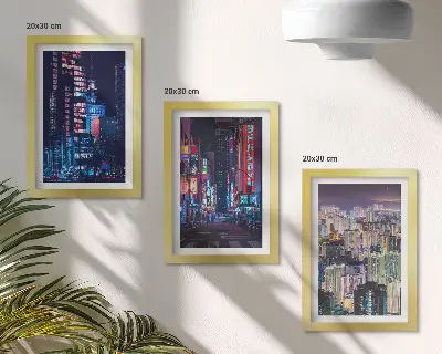 Dekoracja ścienna zestaw obrazów Nocne widoki miast z neonowymi światłami