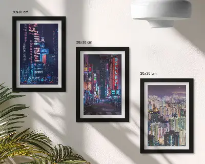 Dekoracja ścienna zestaw obrazów Nocne widoki miast z neonowymi światłami