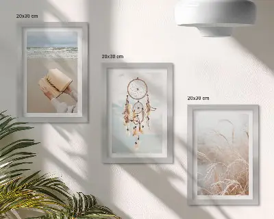 Tryptyk w ramie spokojne pejzaże z delikatnymi letnimi widokami w stylu boho