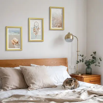 Tryptyk w ramie spokojne pejzaże z delikatnymi letnimi widokami w stylu boho