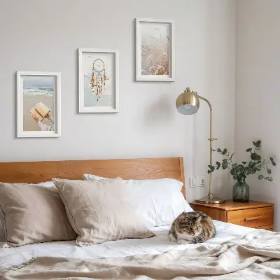 Tryptyk w ramie spokojne pejzaże z delikatnymi letnimi widokami w stylu boho