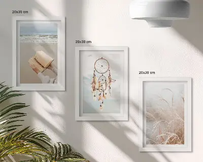 Tryptyk w ramie spokojne pejzaże z delikatnymi letnimi widokami w stylu boho