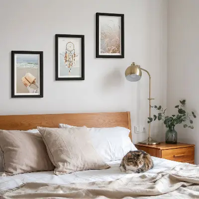 Tryptyk w ramie spokojne pejzaże z delikatnymi letnimi widokami w stylu boho
