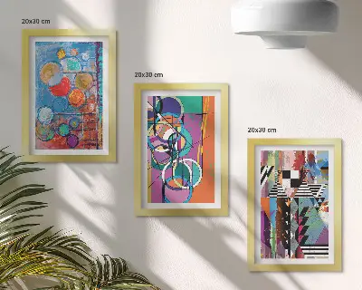 Zestaw 3 obrazów w ramie Kolorowe abstrakcje z okręgami i geometrycznymi wzorami