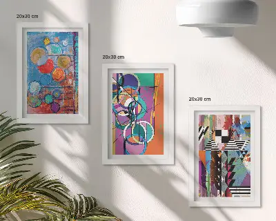 Zestaw 3 obrazów w ramie Kolorowe abstrakcje z okręgami i geometrycznymi wzorami