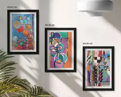 Zestaw 3 obrazów w ramie Kolorowe abstrakcje z okręgami i geometrycznymi wzorami