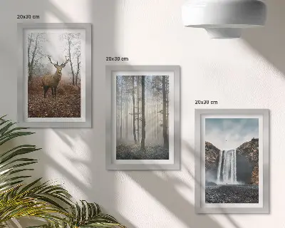 Tryptyk w ramie leśne krajobrazy z jeleniem dzika natura