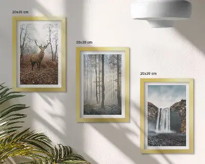 Tryptyk w ramie leśne krajobrazy z jeleniem dzika natura
