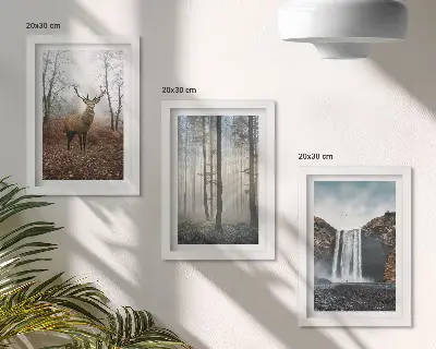 Tryptyk w ramie leśne krajobrazy z jeleniem dzika natura