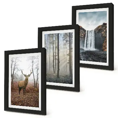 Tryptyk w ramie leśne krajobrazy z jeleniem dzika natura