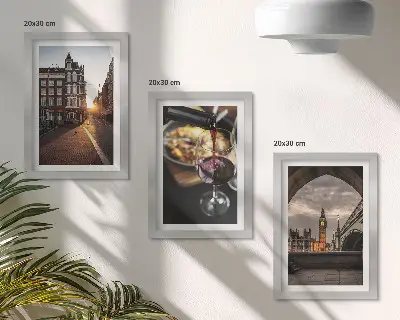 Tryptyk z widokiem na Londyn zestaw obrazów z miastem i jedzeniem w ramie