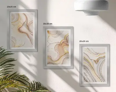 Zestaw 3 obrazów w ramie z linearnymi abstrakcyjnymi motywami jako stylowa dekoracja