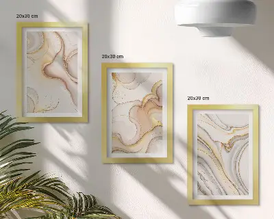 Zestaw 3 obrazów w ramie z linearnymi abstrakcyjnymi motywami jako stylowa dekoracja