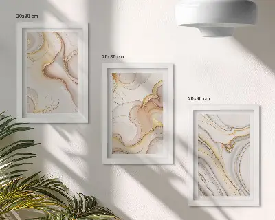 Zestaw 3 obrazów w ramie z linearnymi abstrakcyjnymi motywami jako stylowa dekoracja