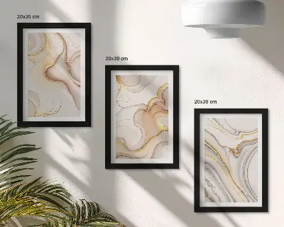Zestaw 3 obrazów w ramie z linearnymi abstrakcyjnymi motywami jako stylowa dekoracja