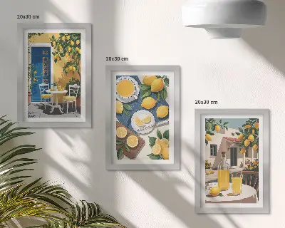 Zestaw 3 obrazów w ramie z motywem lemoniady, włoskich widoków i słonecznego patio