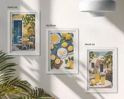 Zestaw 3 obrazów w ramie z motywem lemoniady, włoskich widoków i słonecznego patio