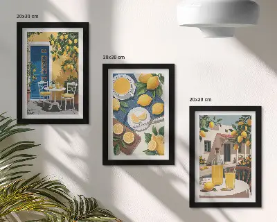 Zestaw 3 obrazów w ramie z motywem lemoniady, włoskich widoków i słonecznego patio