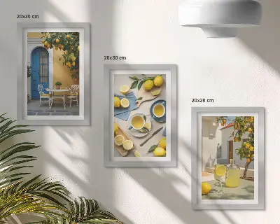 Tryptyk w ramie cytryny i lemoniada z widokiem na niebieskie drzwi w stylu letnim