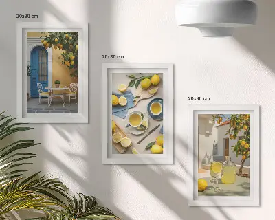Tryptyk w ramie cytryny i lemoniada z widokiem na niebieskie drzwi w stylu letnim