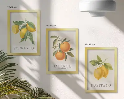 Dekoracja ścienna zestaw obrazów cytryny i pomarańcze z włoskiego wybrzeża Amalfi