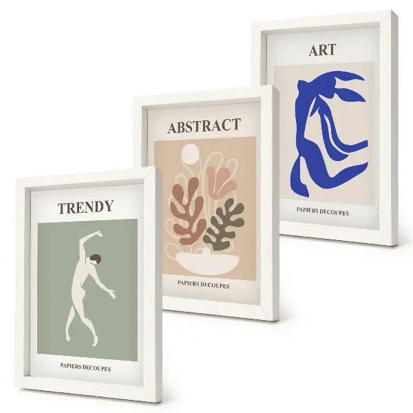 Tryptyk w ramie stylowe postacie i rośliny inspirowane twórczością Henriego Matisse'a