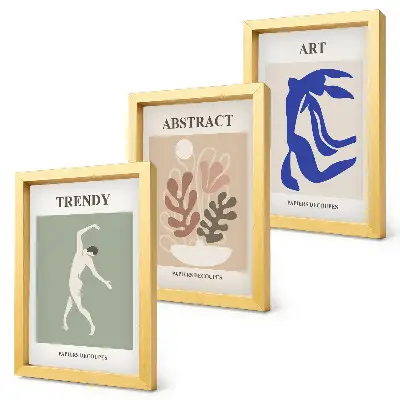 Tryptyk w ramie stylowe postacie i rośliny inspirowane twórczością Henriego Matisse'a